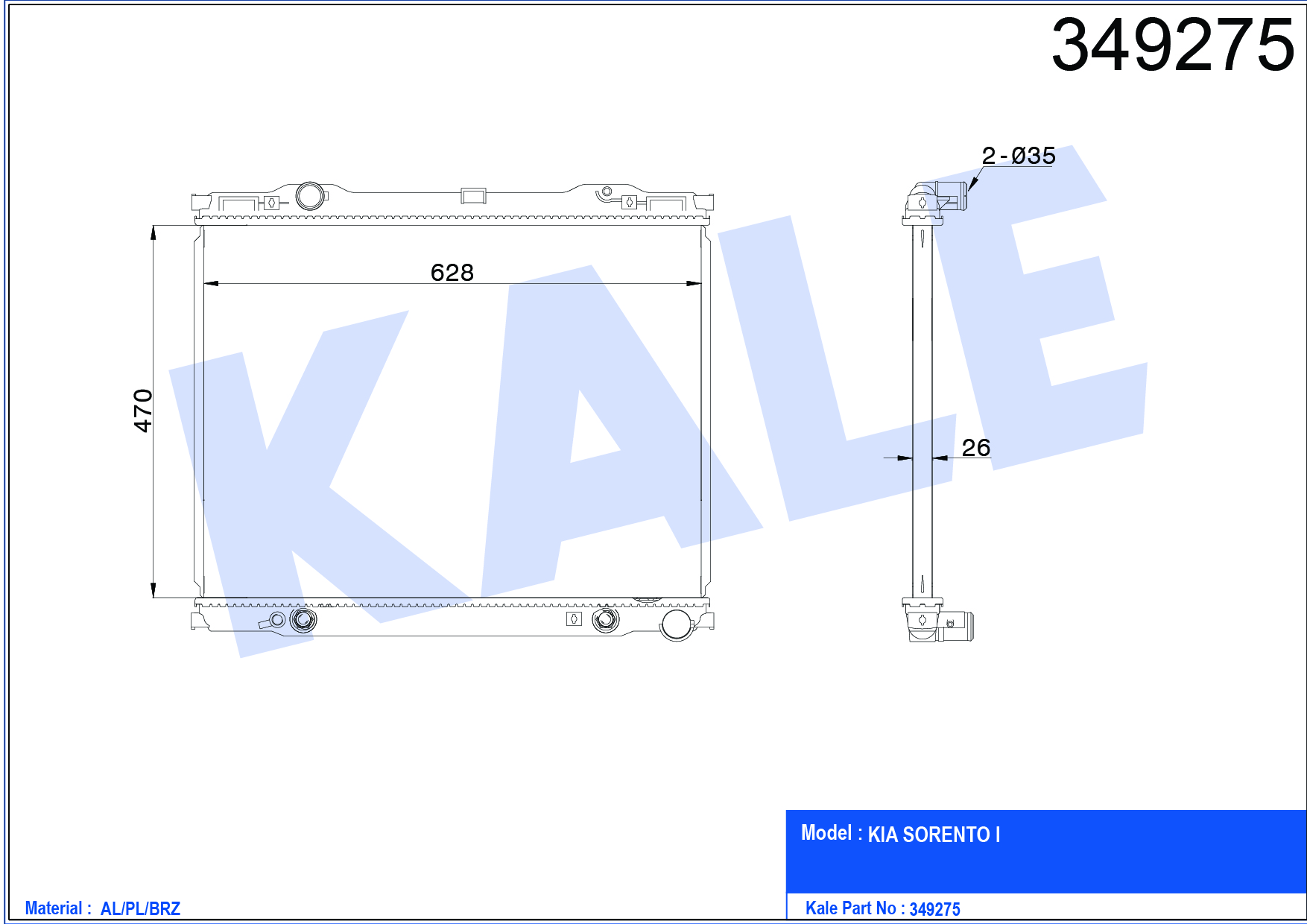 KIA Sorento Su Radyatörü 2003-2006 Radyatör Su 26mm A-t Brazıng OEM 25310-3E050
